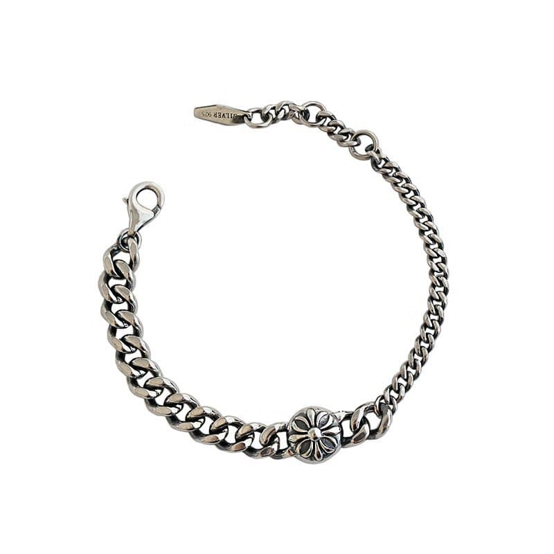 Asymmetric Chain Daisy Flower 925 Sterling Silver Bracelet