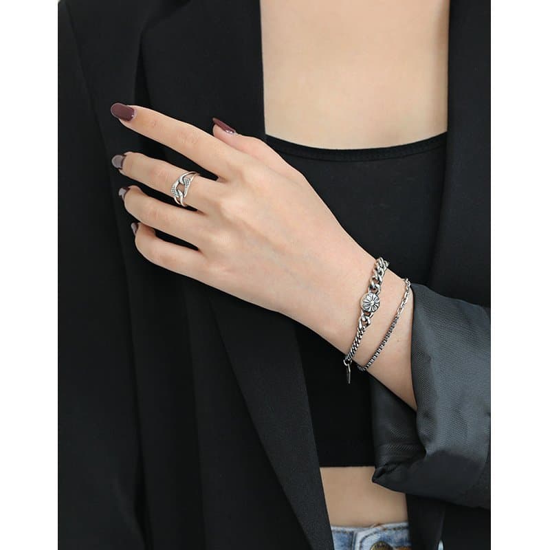 Asymmetric Chain Daisy Flower 925 Sterling Silver Bracelet