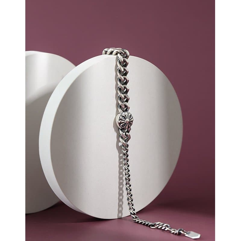 Asymmetric Chain Daisy Flower 925 Sterling Silver Bracelet