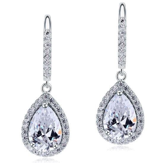 2 Pear Cut Carat Created Diamond Dangle Drop Earrings