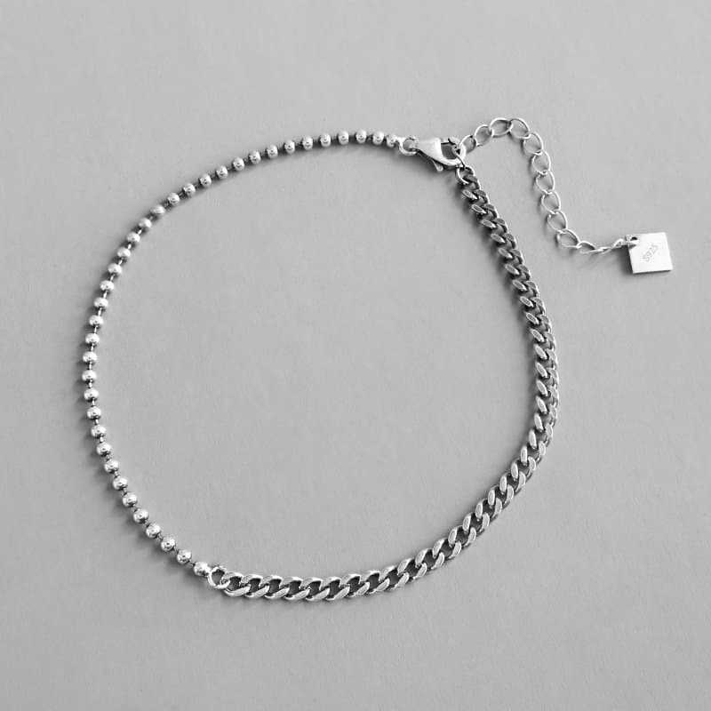 Vintage Beads Curb Chain 925 Sterling Silver Anklet
