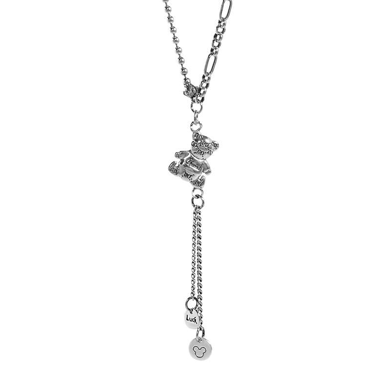 Bear Dangle Beads Paperclip Chain 925 Sterling Silver Necklace