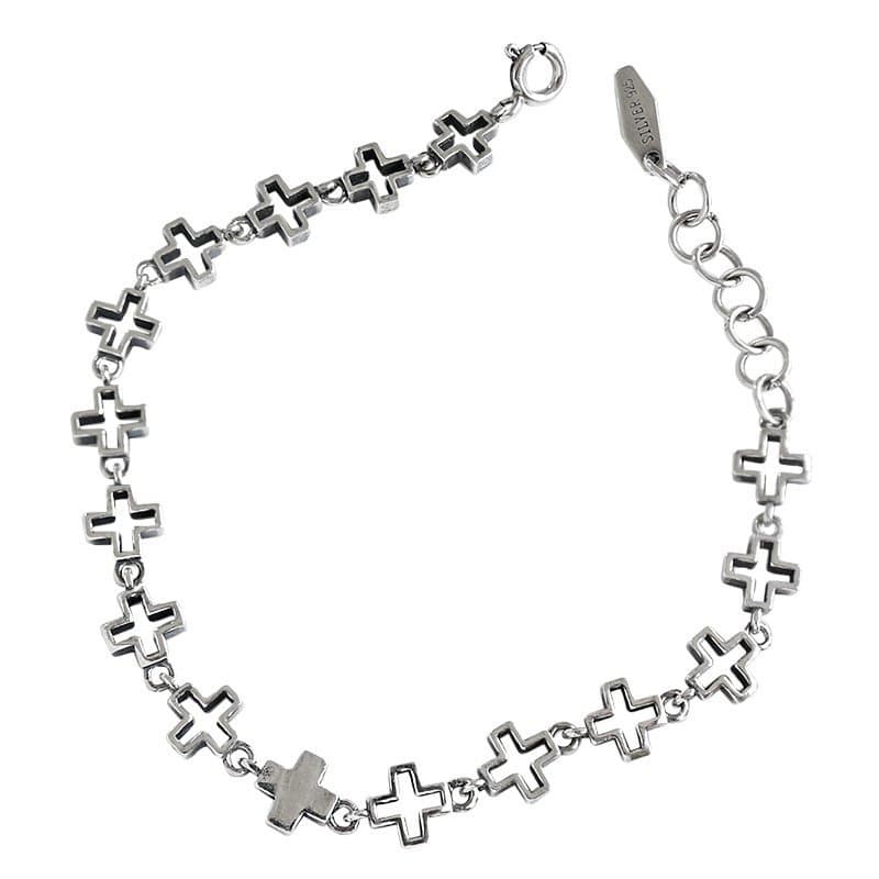 Vintage Hollow Cross 925 Sterling Silver Bracelet