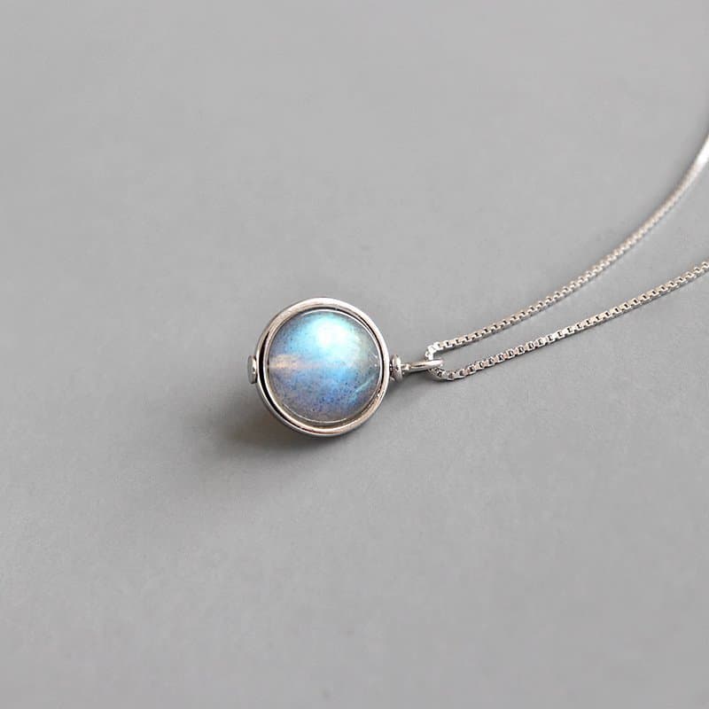 Round Natural Moonstone 925 Sterling Silver Necklace