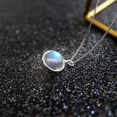 Round Natural Moonstone 925 Sterling Silver Necklace