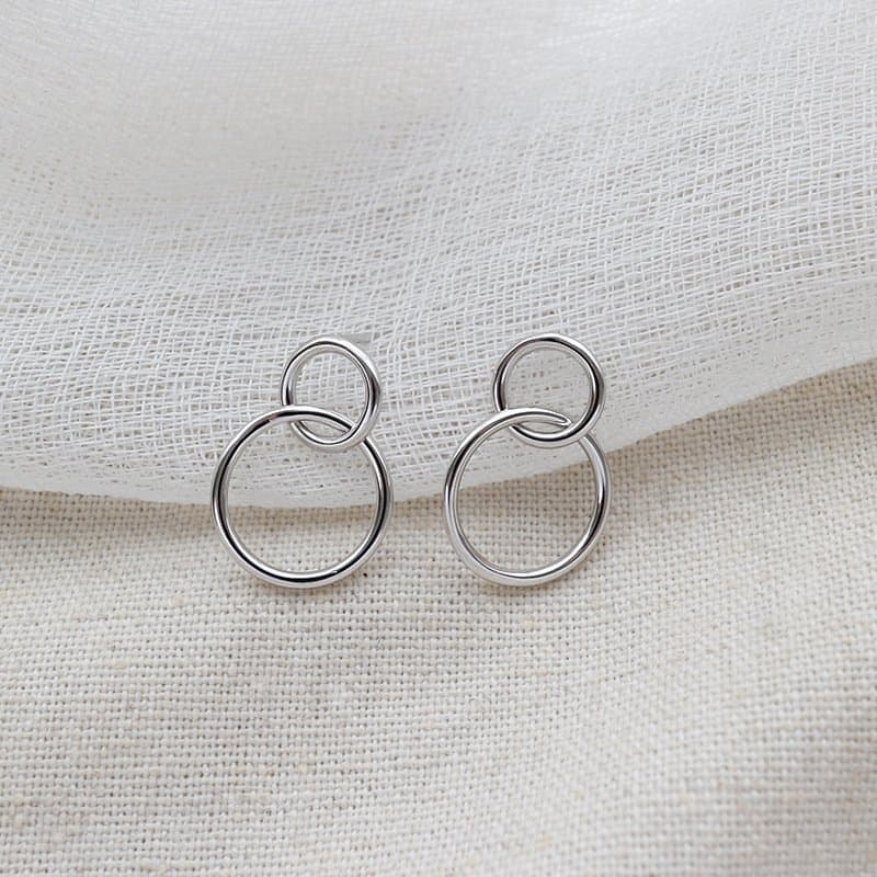 Geometric Double Loops 925 Sterling Silver Stud Earrings