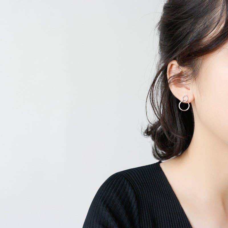 Geometric Double Loops 925 Sterling Silver Stud Earrings