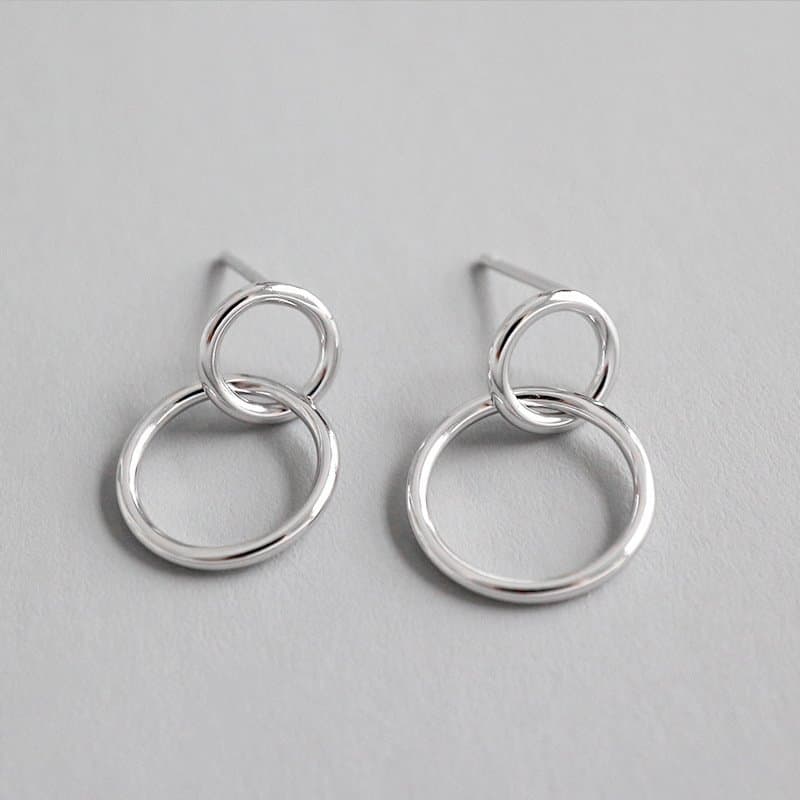Geometric Double Loops 925 Sterling Silver Stud Earrings
