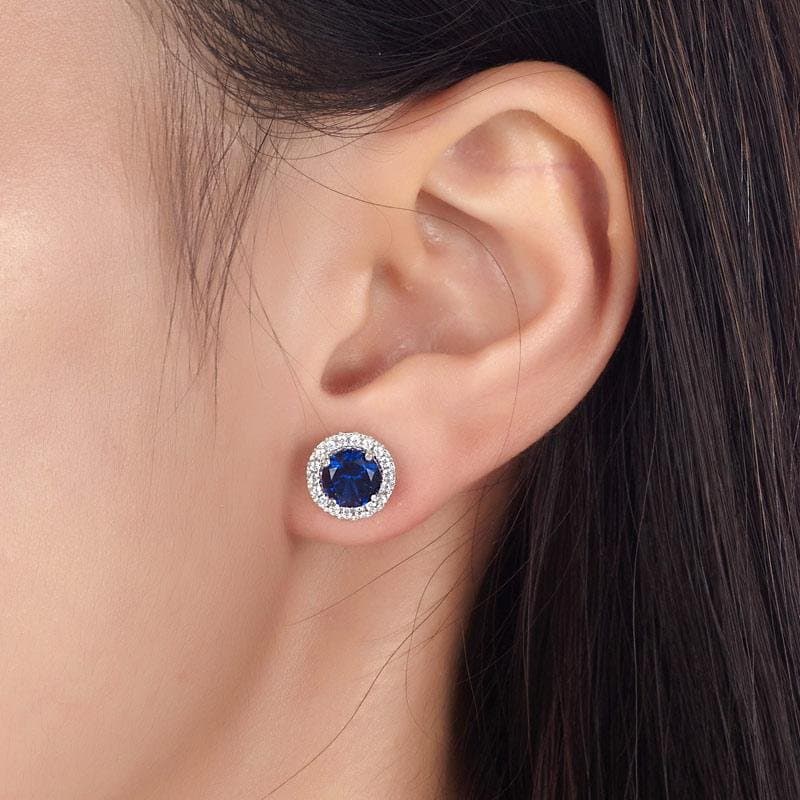 Navy Blue Created Sapphire Stud Earrings