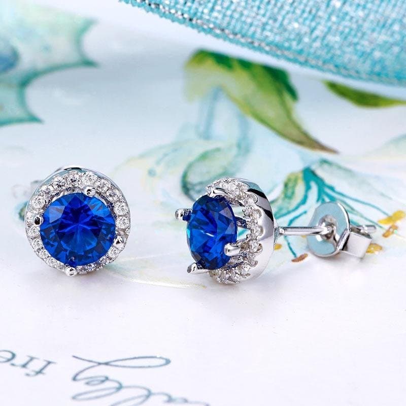 Navy Blue Created Sapphire Stud Earrings