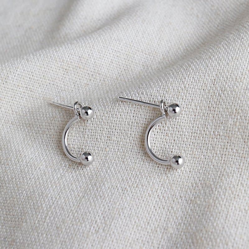 Geometric Beads C Shape 925 Sterling Silver Dangling Earrings