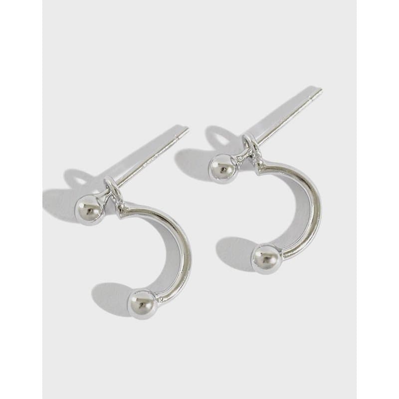 Geometric Beads C Shape 925 Sterling Silver Dangling Earrings