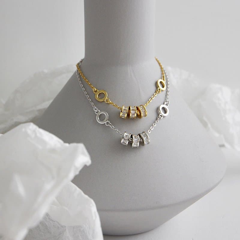 CZ Lucky Transfer Beads Circles 925 Sterling Silver Bracelet