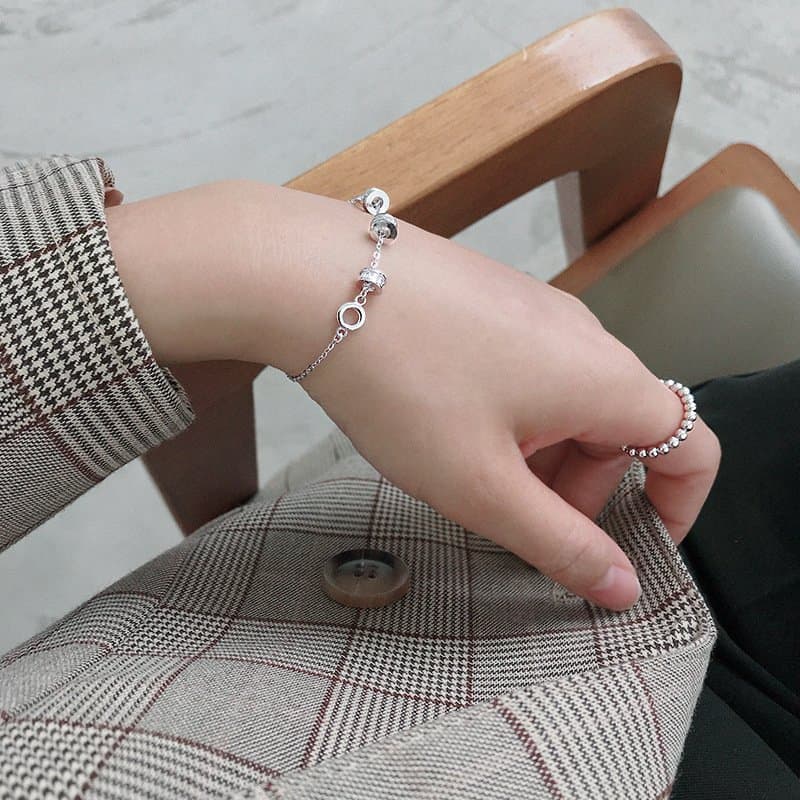 CZ Lucky Transfer Beads Circles 925 Sterling Silver Bracelet