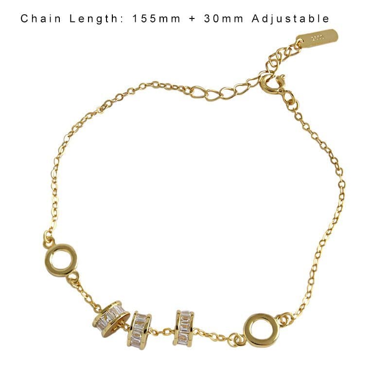 CZ Lucky Transfer Beads Circles 925 Sterling Silver Bracelet