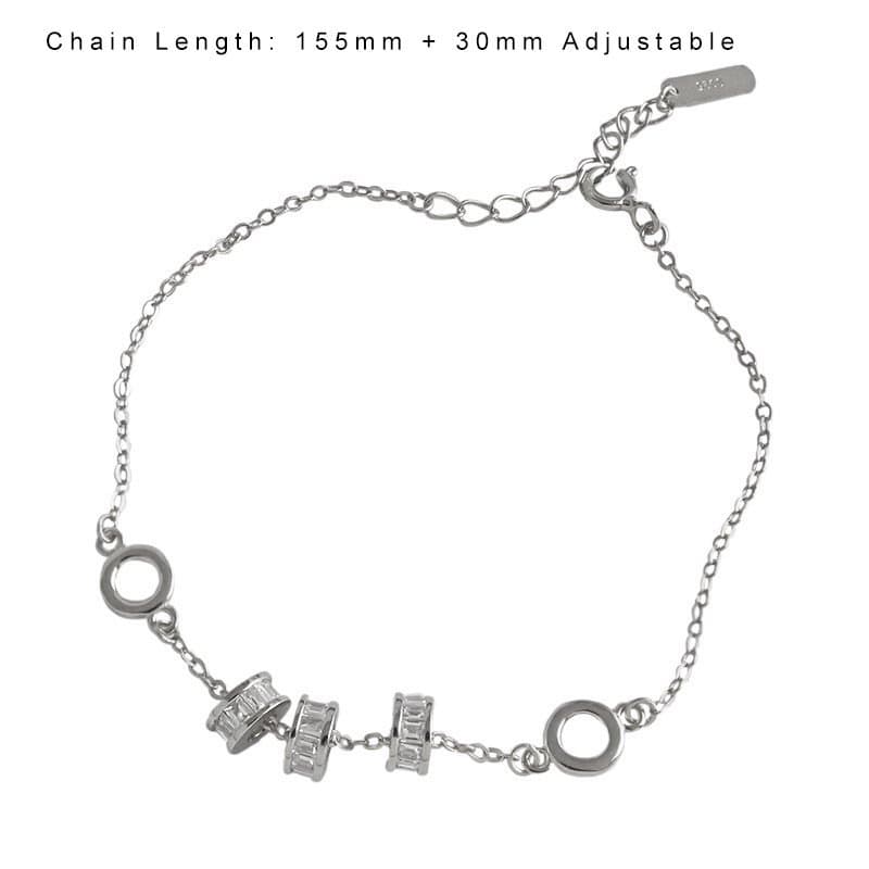 CZ Lucky Transfer Beads Circles 925 Sterling Silver Bracelet