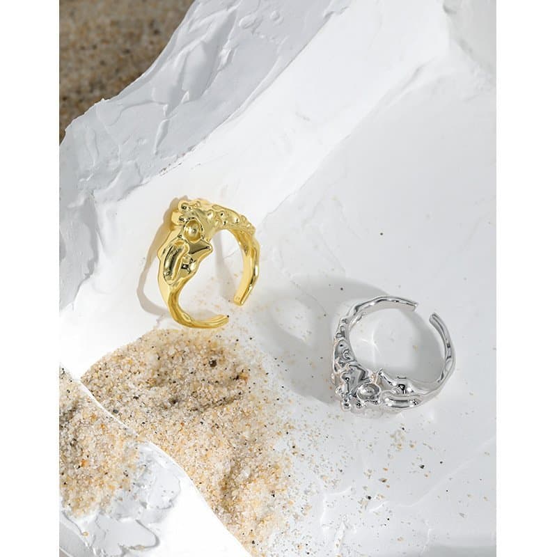 Irregular Hollow Stones 925 Sterling Silver Adjustable Ring