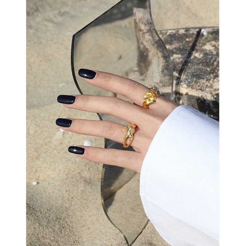 Irregular Hollow Stones 925 Sterling Silver Adjustable Ring