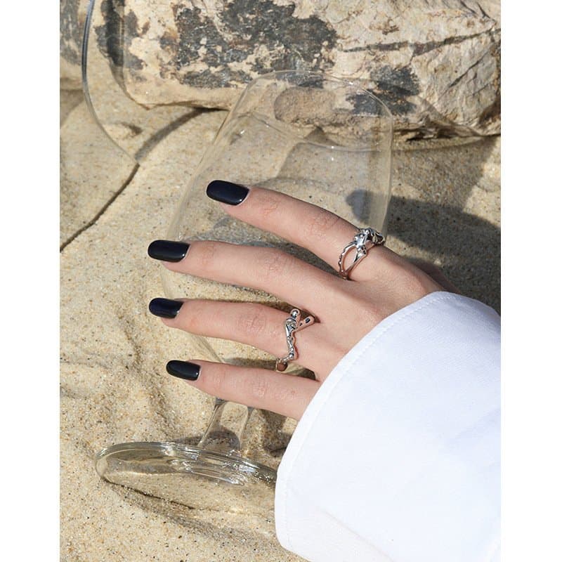 Irregular Hollow Stones 925 Sterling Silver Adjustable Ring