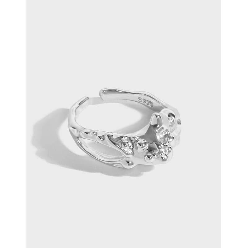 Irregular Hollow Stones 925 Sterling Silver Adjustable Ring