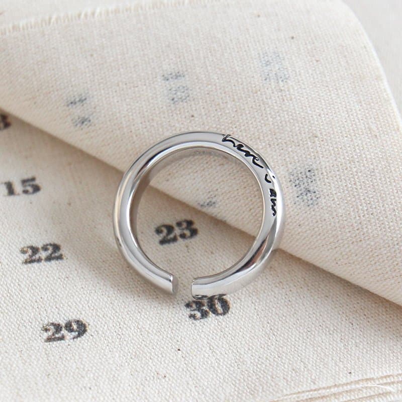Letters Here i am 925 Sterling Silver Adjustable Ring