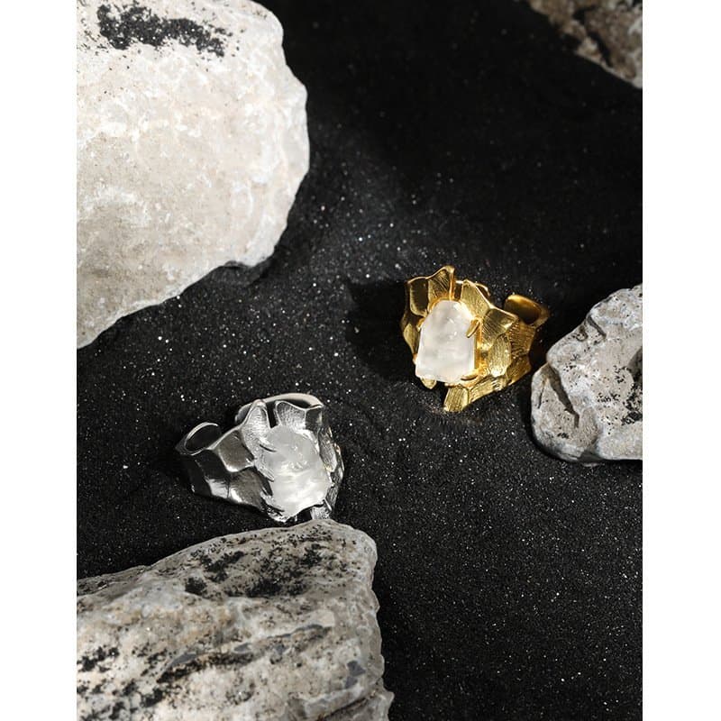 Irregular Natural Crystal Iceberg 925 Sterling Silver Adjustable Ring