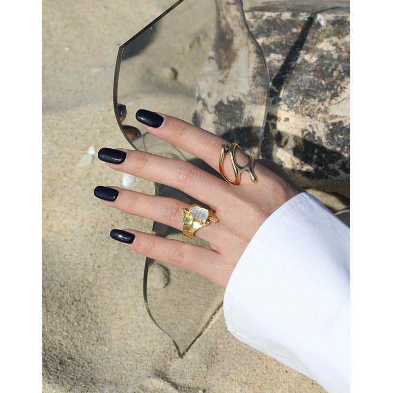 Irregular Natural Crystal Iceberg 925 Sterling Silver Adjustable Ring