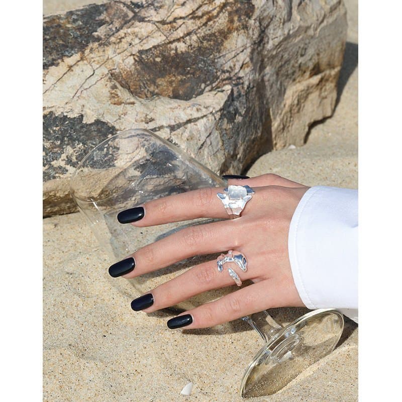 Irregular Natural Crystal Iceberg 925 Sterling Silver Adjustable Ring