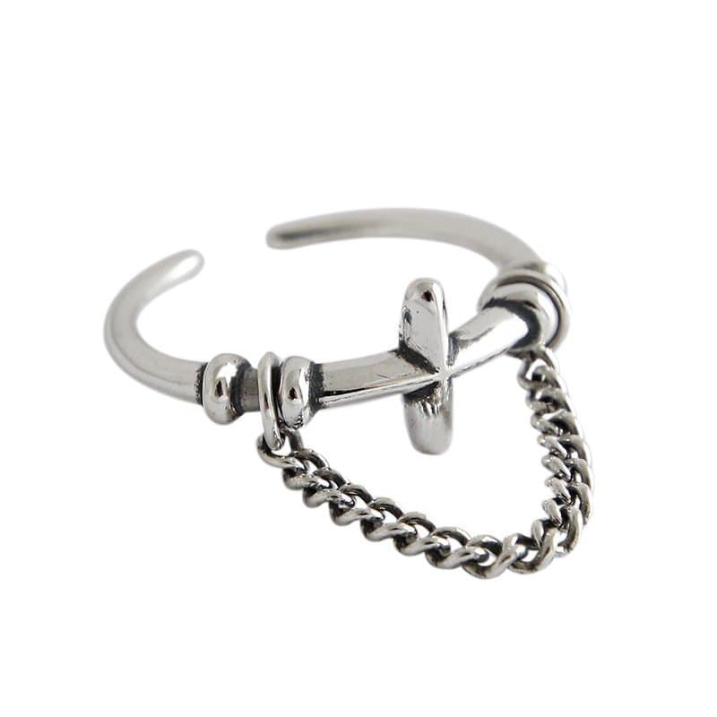 Vintage Cross Hollow Chain 925 Sterling Silver Adjustable Ring