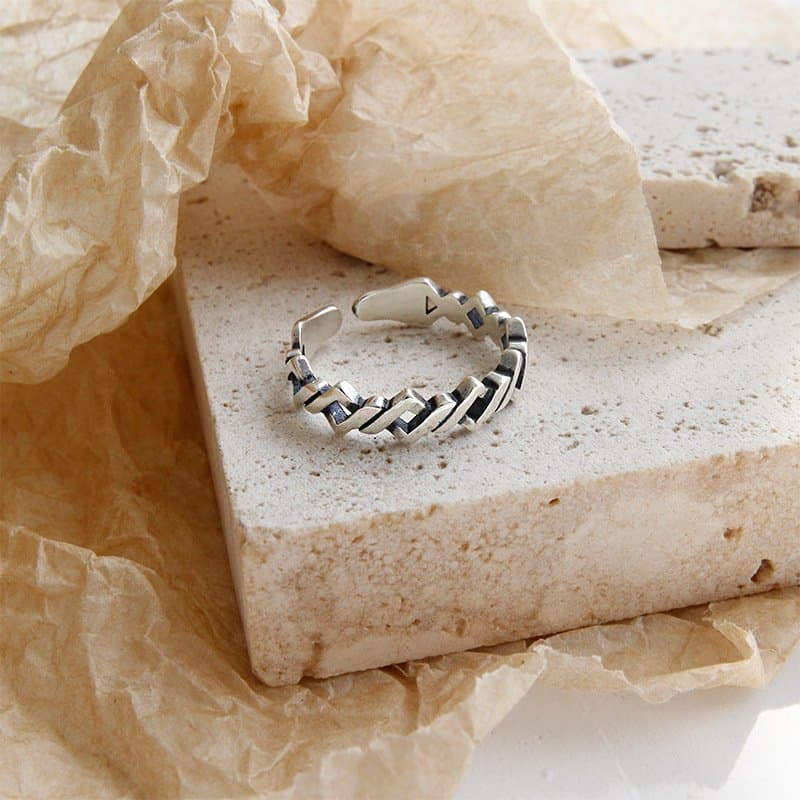 Vintage Rhombus Twisted Chain 925 Sterling Silver Adjustable Ring