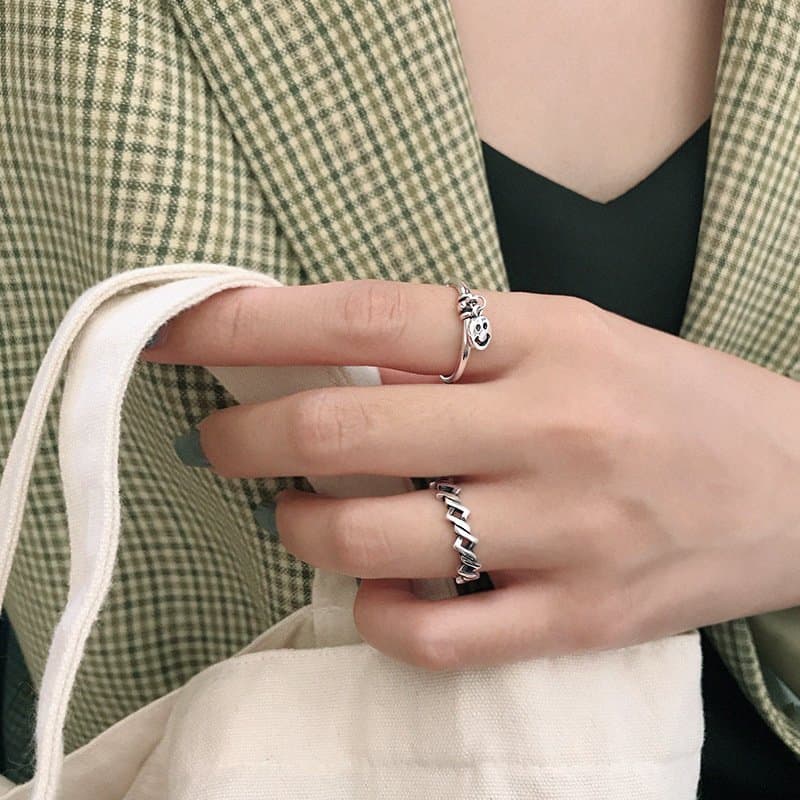 Vintage Rhombus Twisted Chain 925 Sterling Silver Adjustable Ring