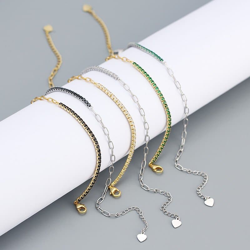 Classic Round-Cut 925 Sterling Silver CZ Gemstone Tennis Bracelet
