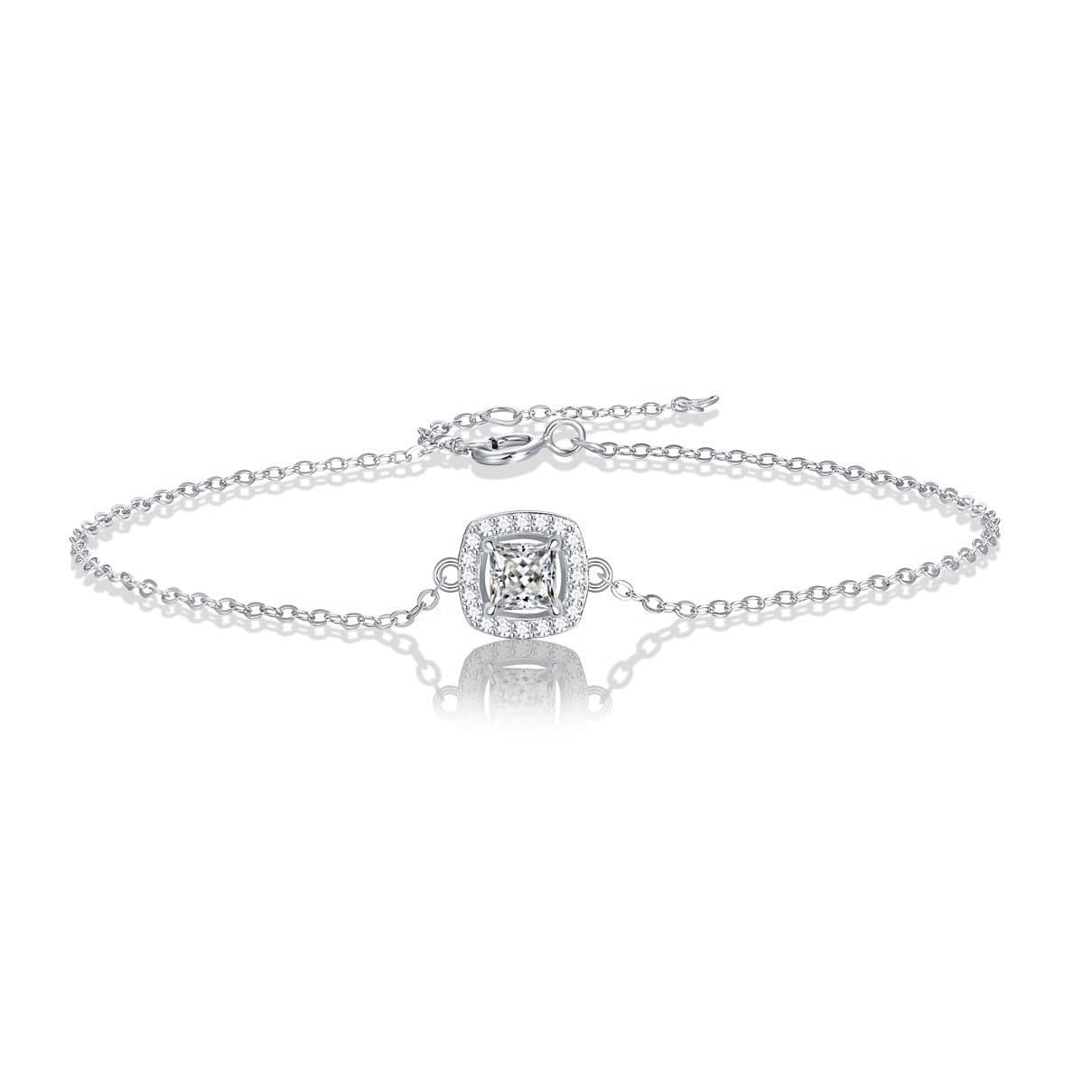 Moissanite CZ Geometric Square 925 Sterling Silver Bracelet