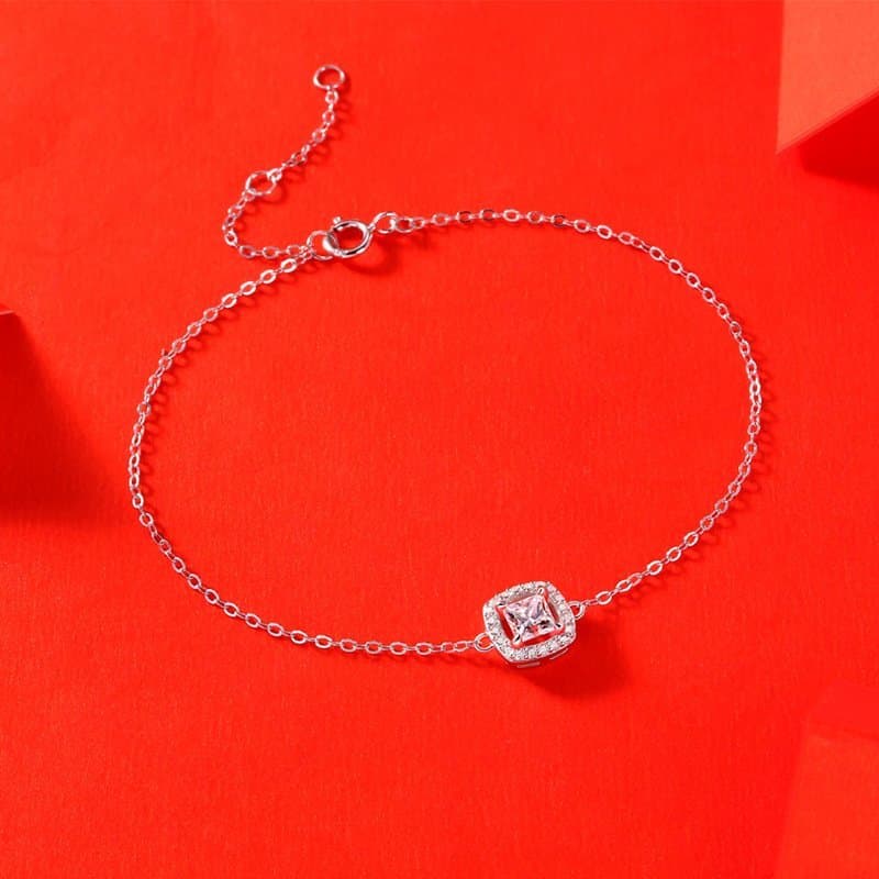 Moissanite CZ Geometric Square 925 Sterling Silver Bracelet