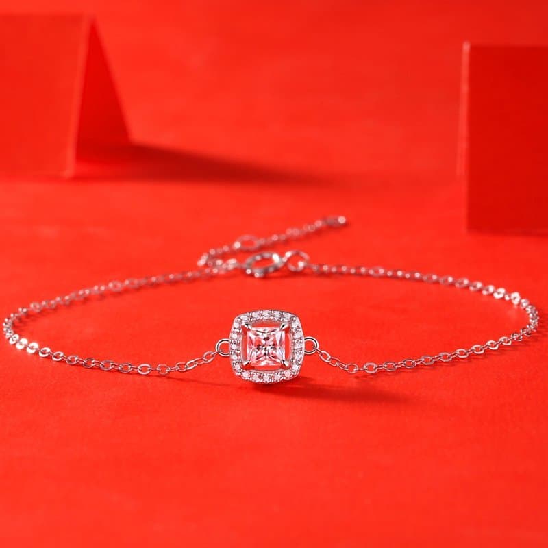 Moissanite CZ Geometric Square 925 Sterling Silver Bracelet