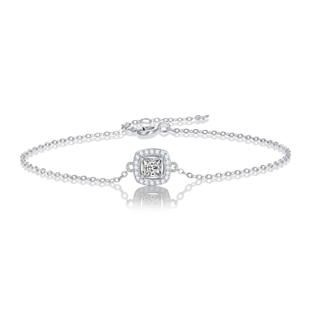 Moissanite CZ Geometric Square 925 Sterling Silver Bracelet