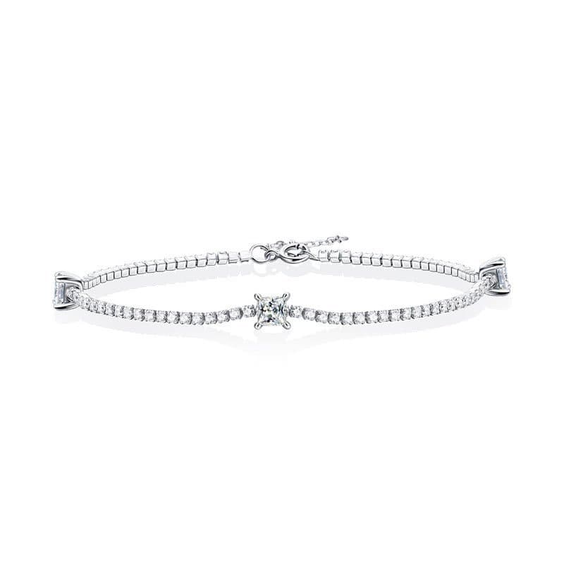 Square Moissanite CZ Chain 925 Sterling Silver Bracelet