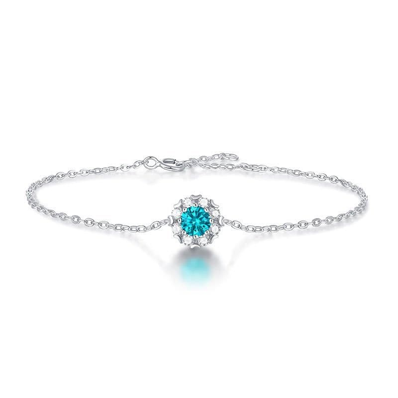 Blue Moissanite CZ Flower 925 Sterling Silver Bracelet