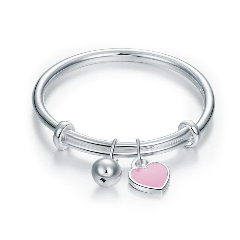 Newborn Baby 999 Silver Pink Heart Baby Bangle