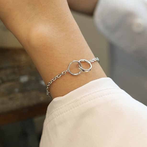 Double Circles 925 Sterling Silver Chain Bracelet
