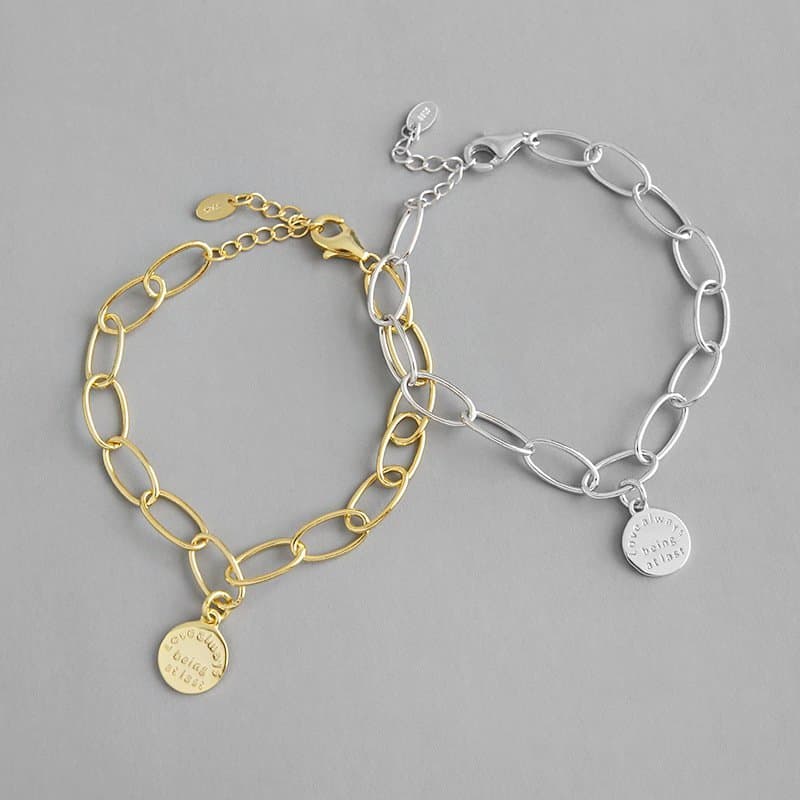 Letters Tag 925 Sterling Silver Hollow Chain Bracelet