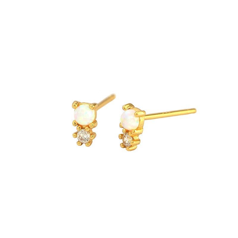 Round Created Opal Snowman CZ 925 Sterling Silver Stud Earrings