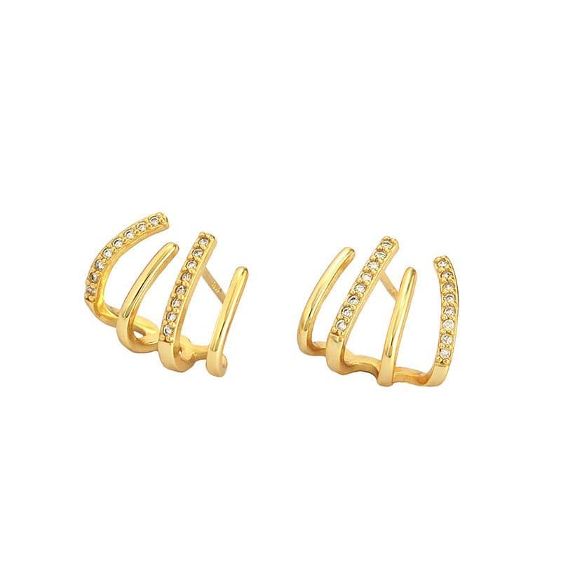 CZ Harrow Lines 925 Sterling Silver Stud Earrings