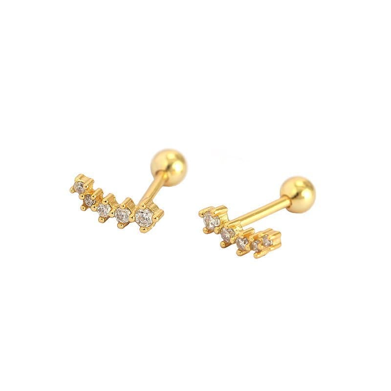 Geometric CZ Smile Lines 925 Sterling Silver Stud Earrings
