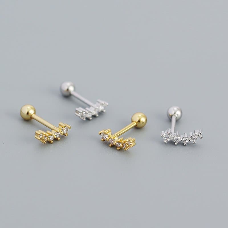 Geometric CZ Smile Lines 925 Sterling Silver Stud Earrings
