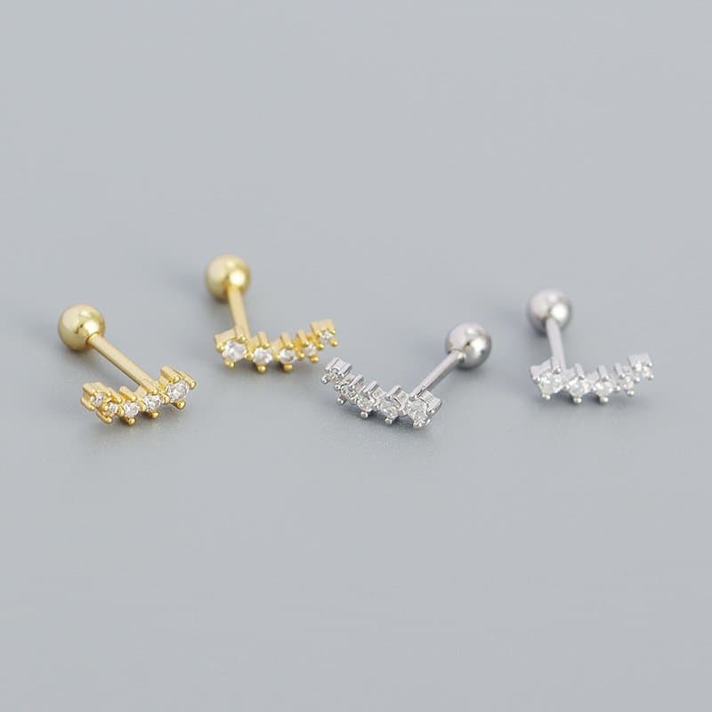 Geometric CZ Smile Lines 925 Sterling Silver Stud Earrings