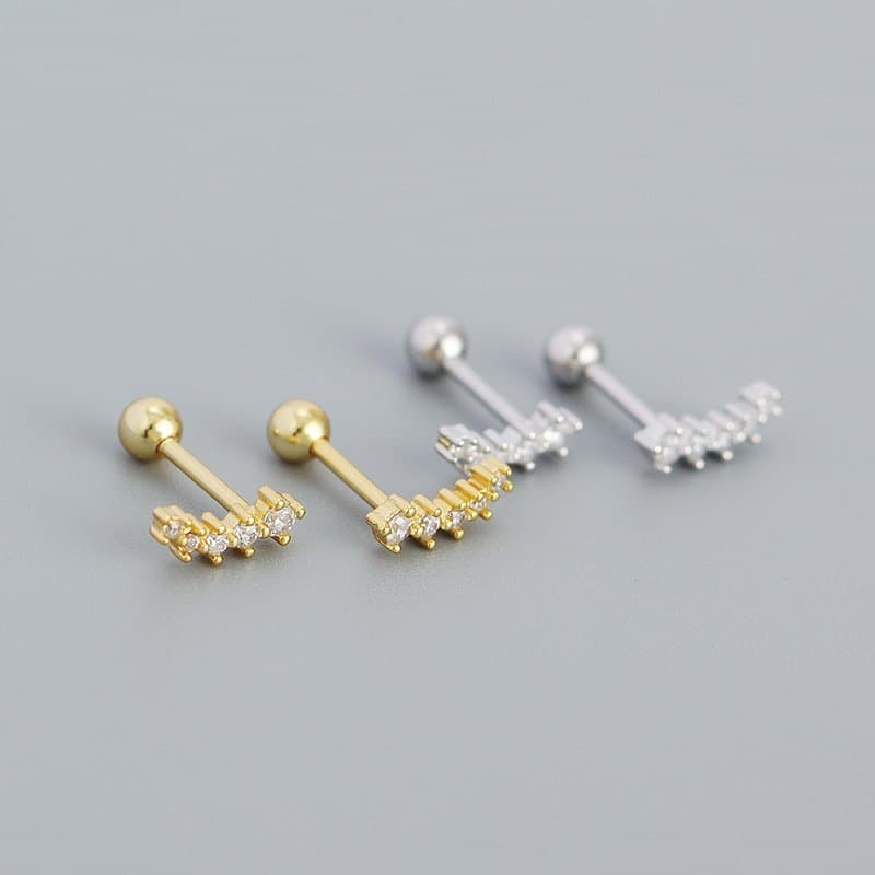 Geometric CZ Smile Lines 925 Sterling Silver Stud Earrings