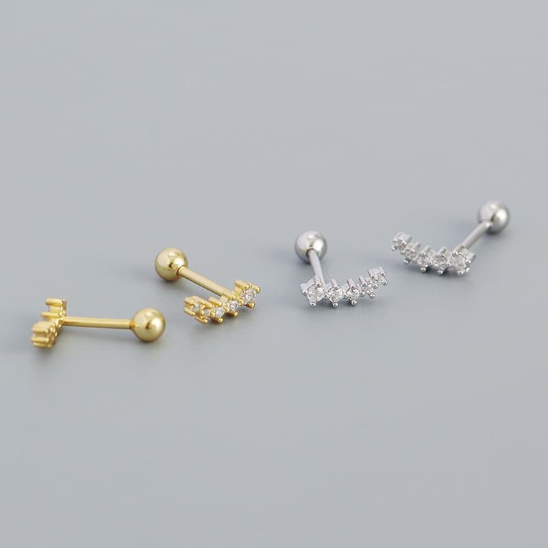Geometric CZ Smile Lines 925 Sterling Silver Stud Earrings