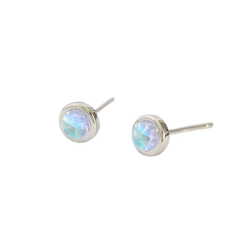 Geometric Round Created Agate Moonstone Turquoise 925 Sterling Silver Stud Earrings
