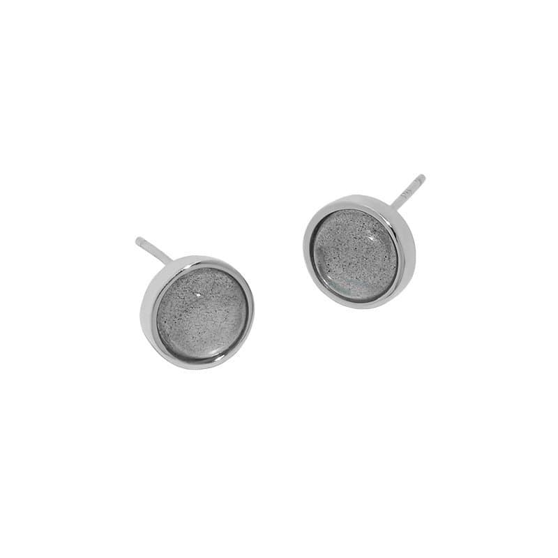 Round Natural Abradorite 925 Sterling Silver Stud Earrings